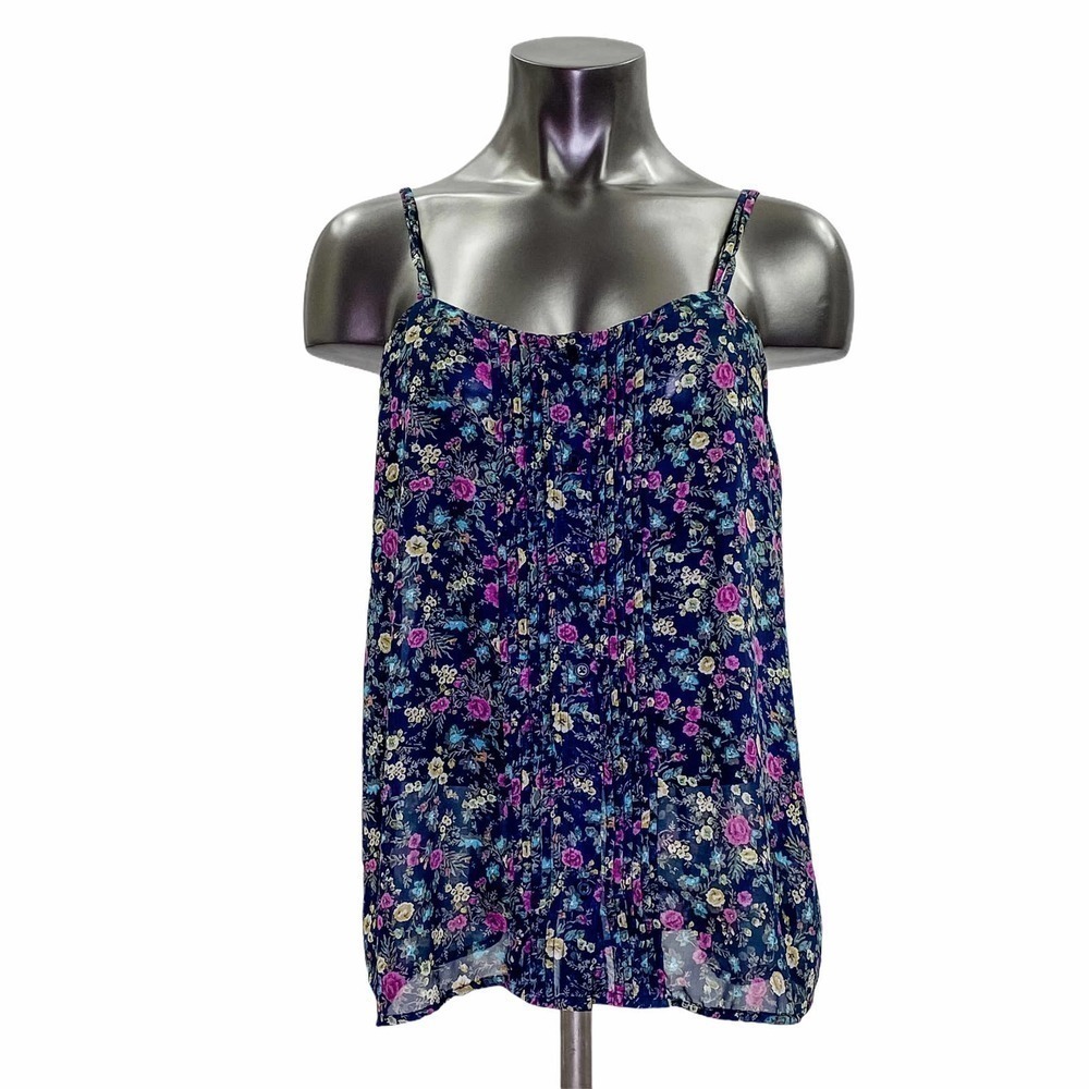 BLUE Floral Sheer Chiffon Floral Tank Top Blouse
